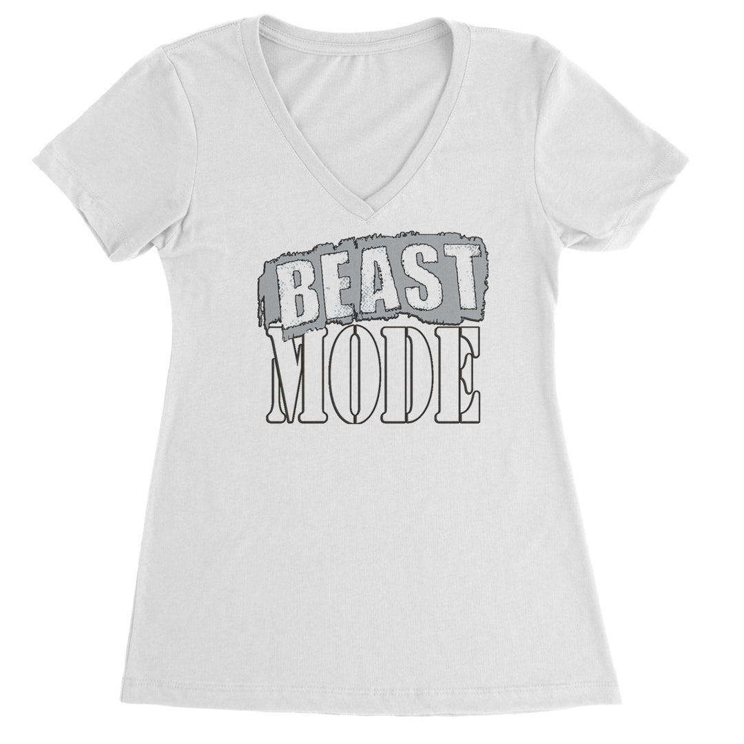 Beast Mode Training Gym Workout Ladies V-Neck T-shirt White