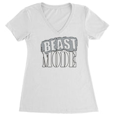 Beast Mode Training Gym Workout Ladies V-Neck T-shirt White