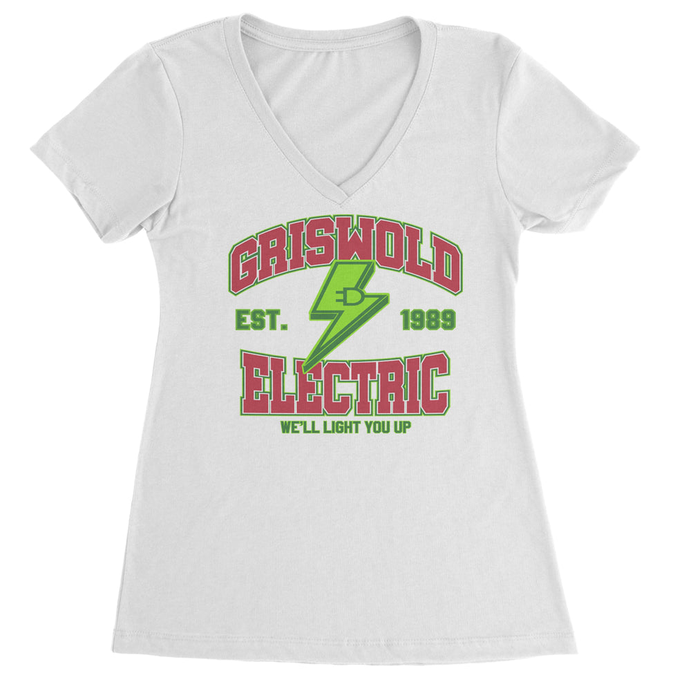 Griswold Electric We'll Light You Up Ladies V-Neck T-shirt White