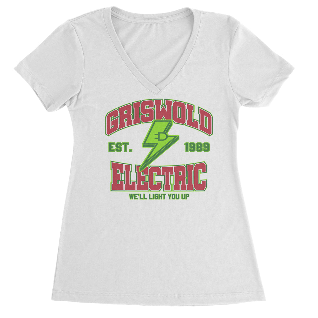 Griswold Electric We'll Light You Up Ladies V-Neck T-shirt White