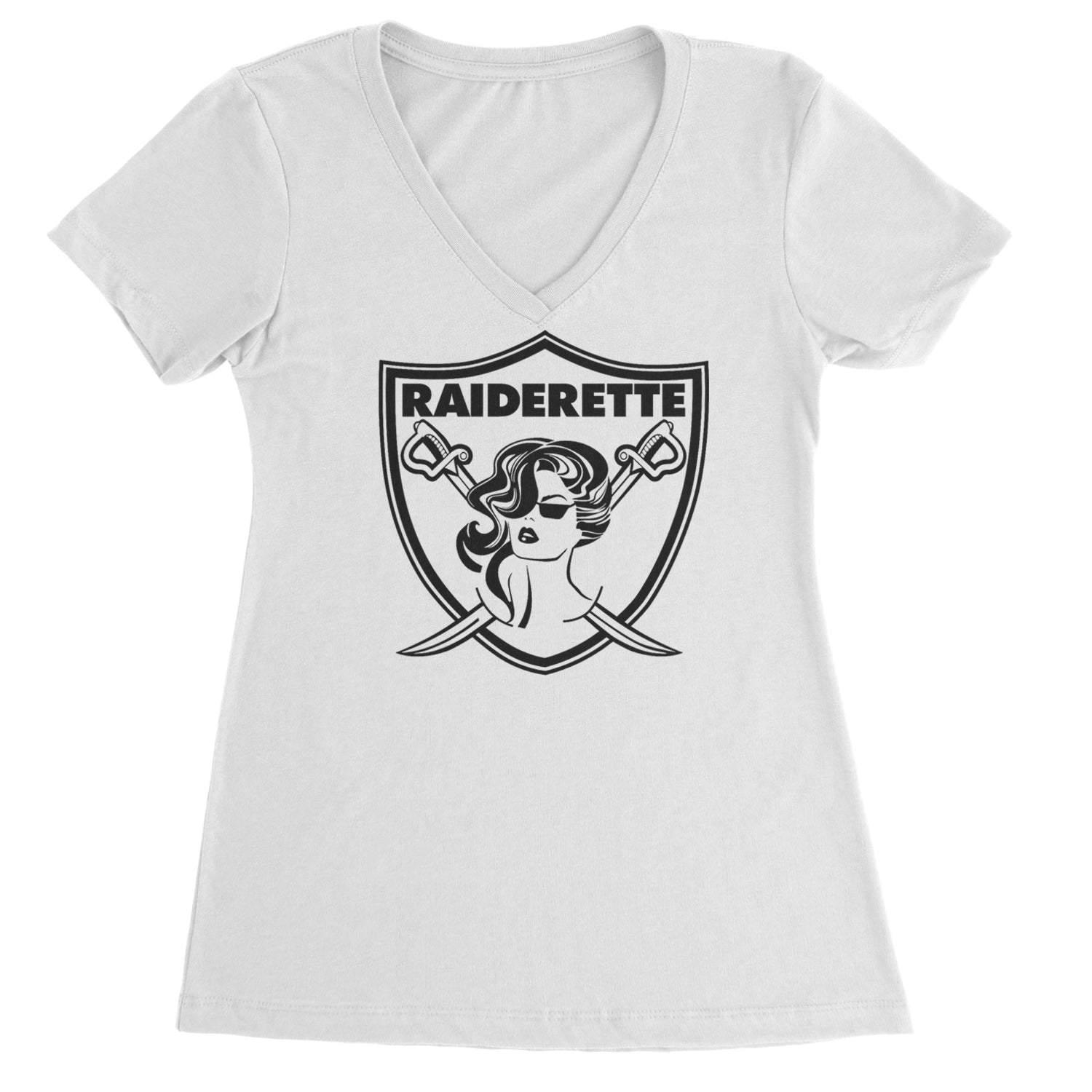 Raiderette Football Gameday Ready Ladies V-Neck T-shirt White