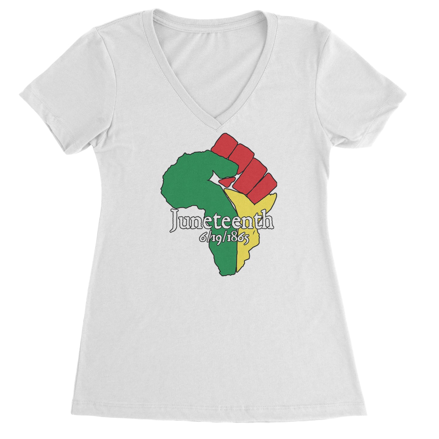 Juneteenth Raised Fist Africa Celebrate Emancipation Day Ladies V-Neck T-shirt White