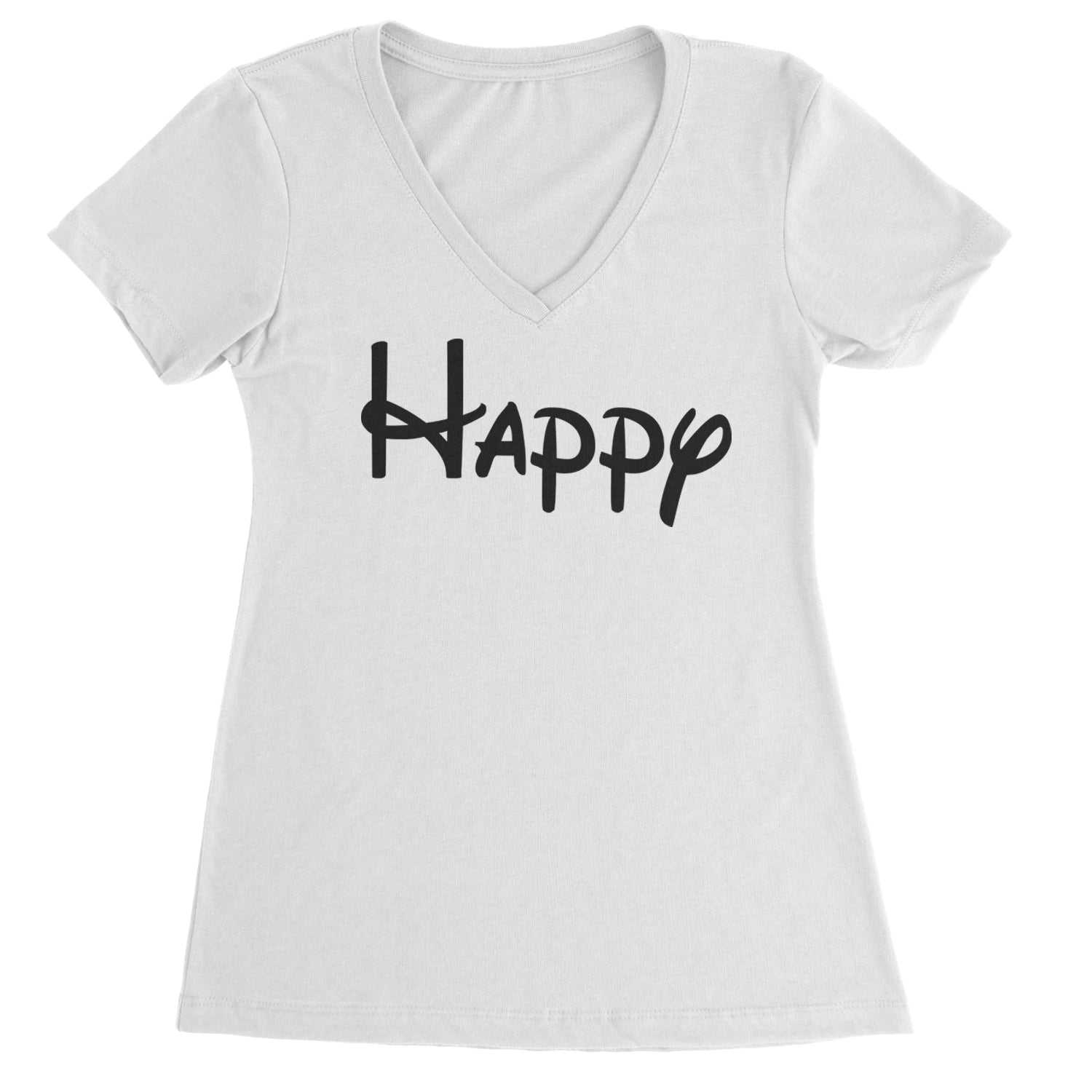 Happy - 7 Dwarfs Costume Ladies V-Neck T-shirt White