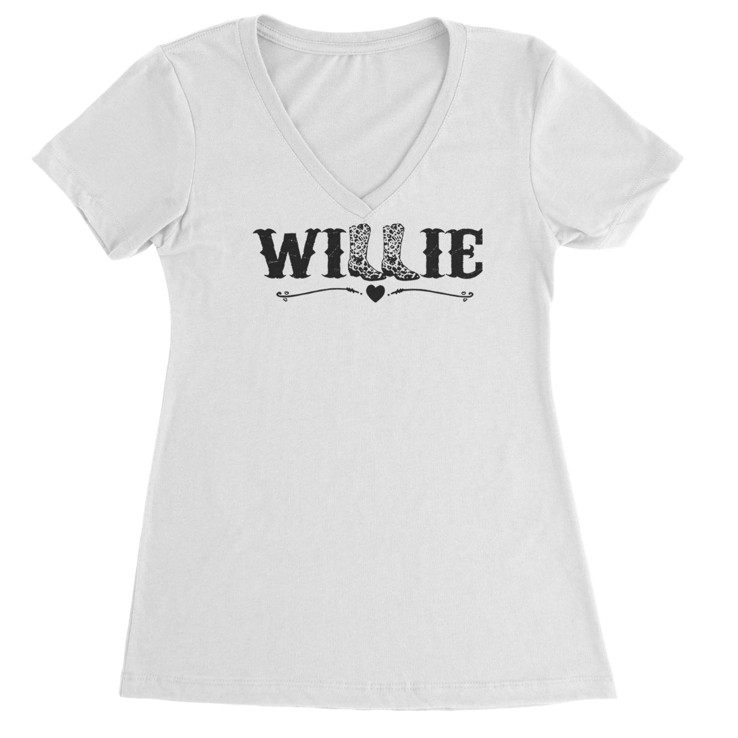 Willie Cowboy Boots Hippy Country Music Ladies V-Neck T-shirt White