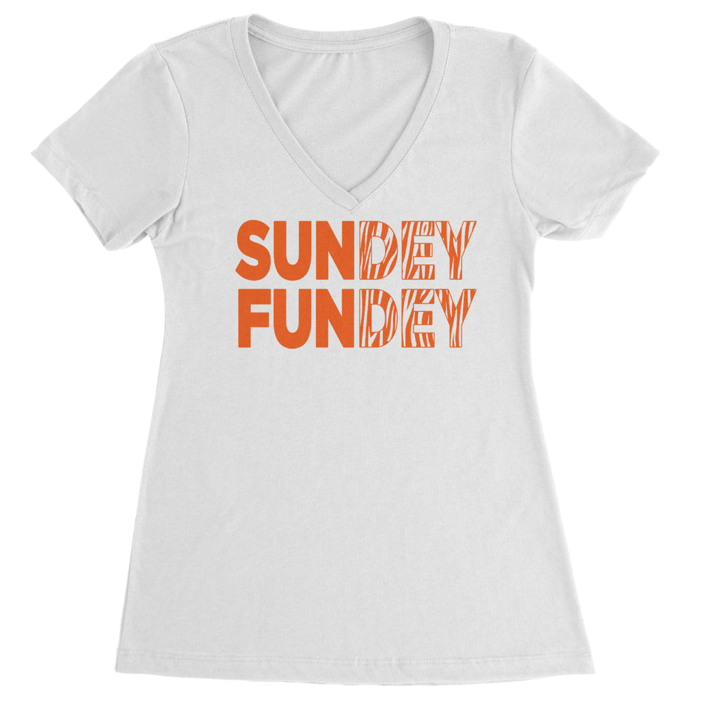 SunDEY FunDEY Sunday FundayLadies V-Neck T-shirt White