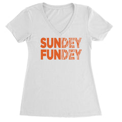SunDEY FunDEY Sunday FundayLadies V-Neck T-shirt White