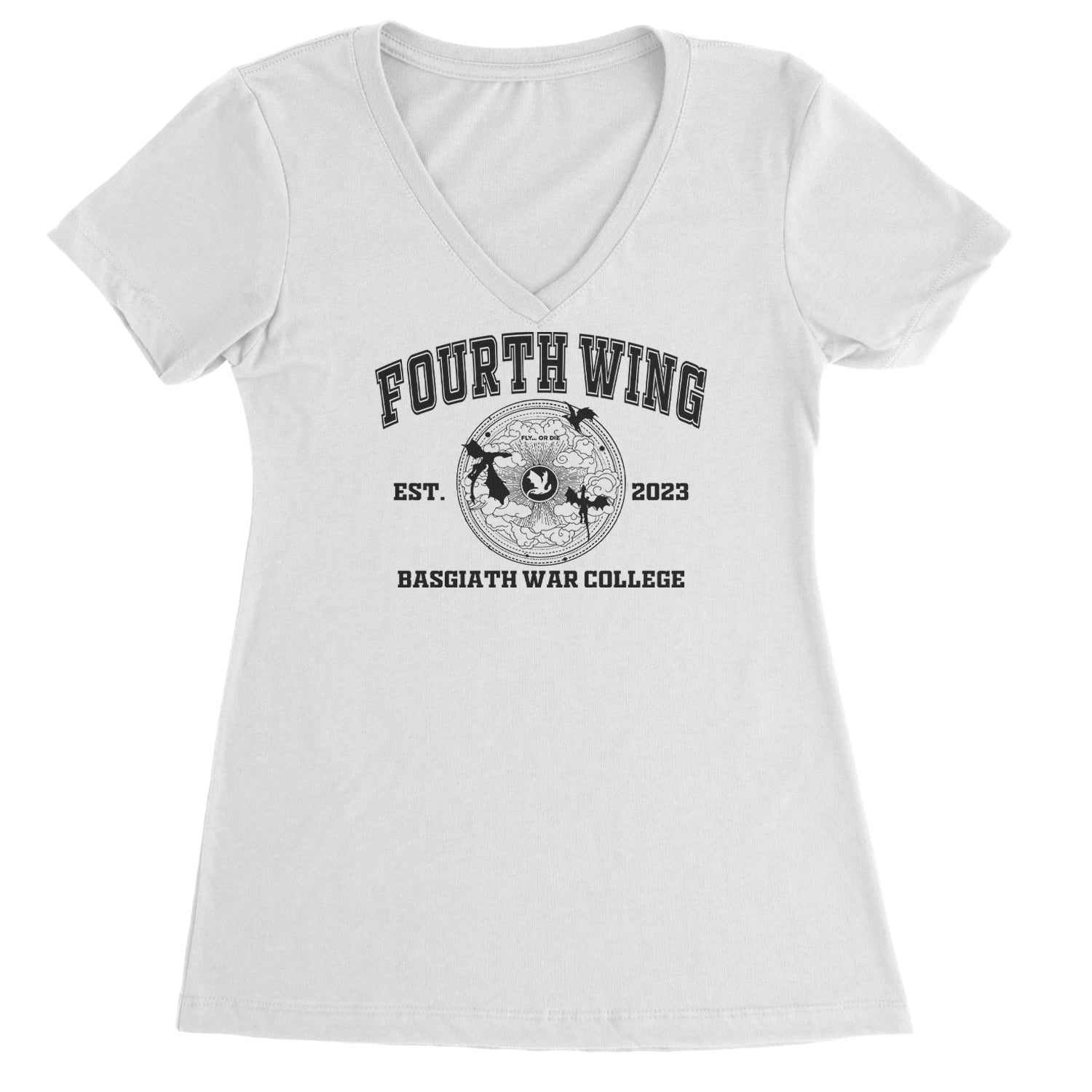 Fourth Wing Basgiath War College Ladies V-Neck T-shirt White