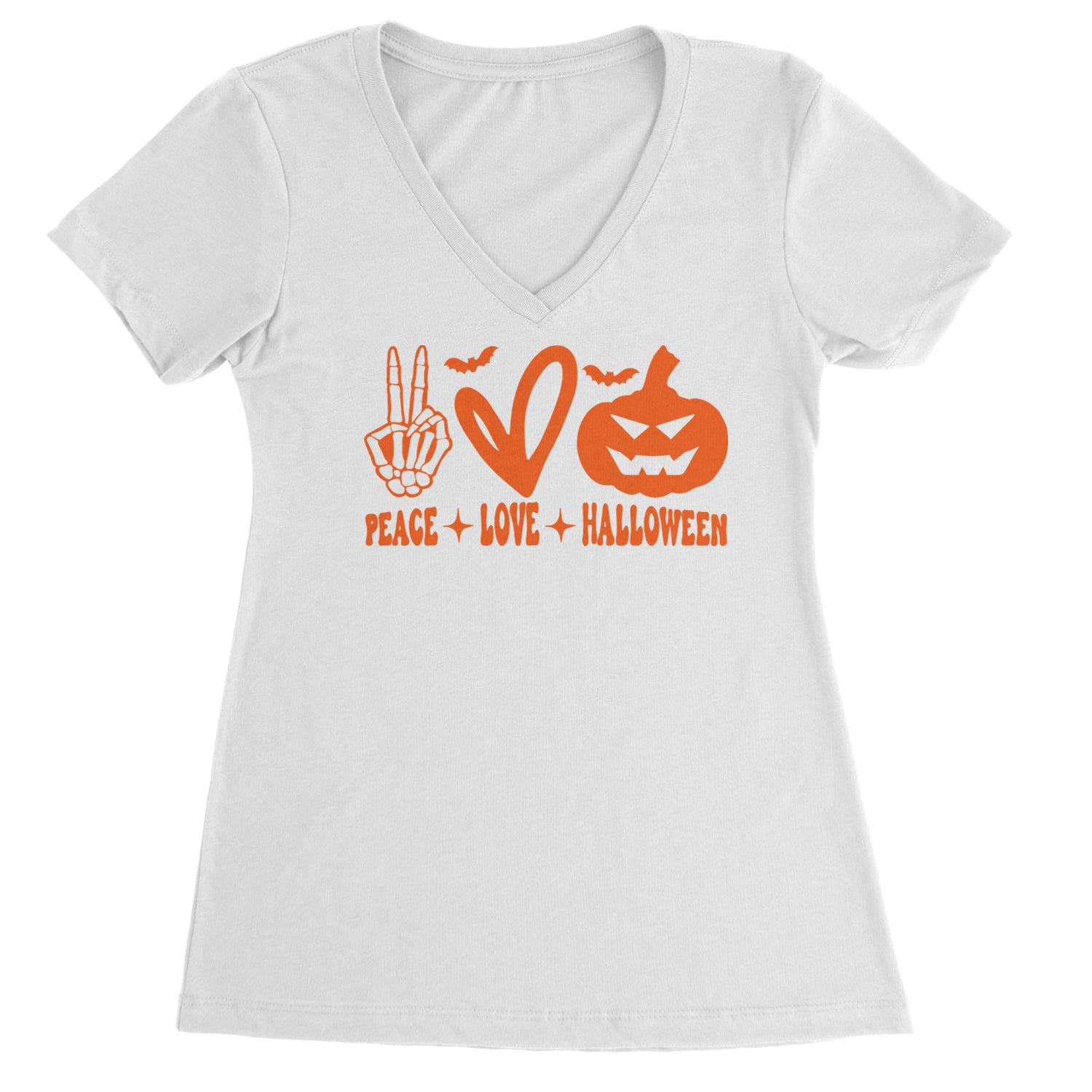 Peace, Love and Halloween Ladies V-Neck T-shirt Black