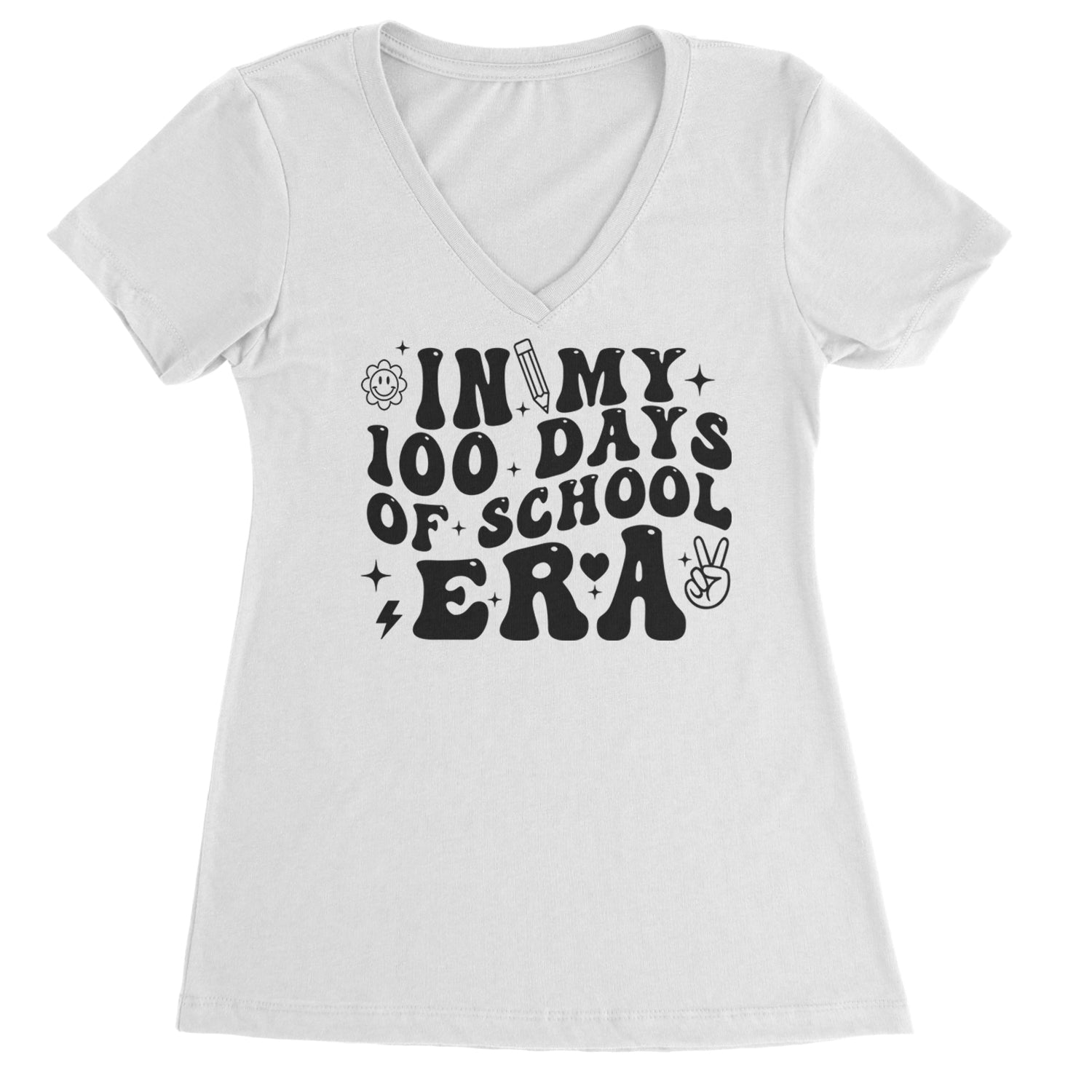 In My 100 Days Of School Era Ladies V-Neck T-shirt White