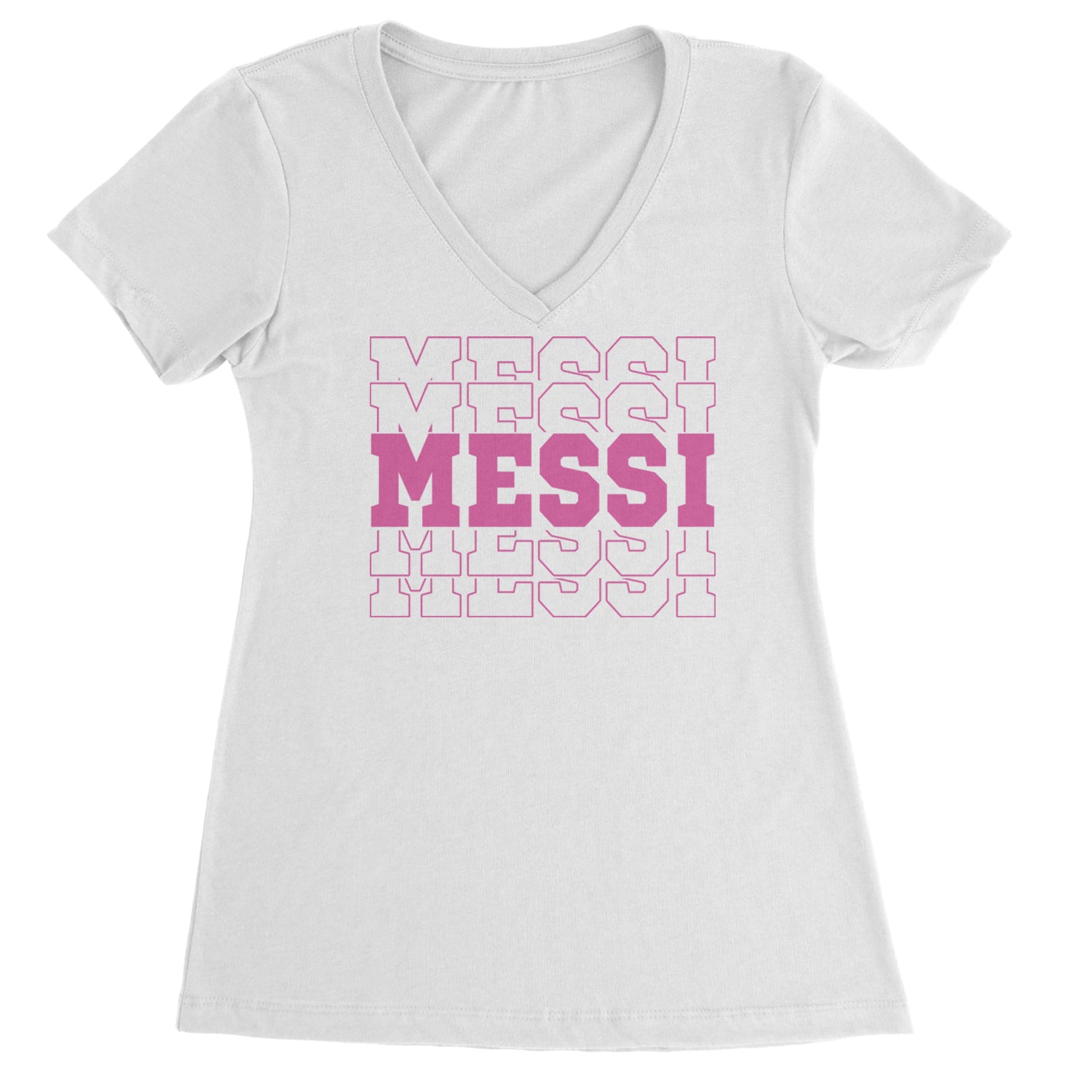 Messi Miami Futbol Ladies V-Neck T-shirt Black