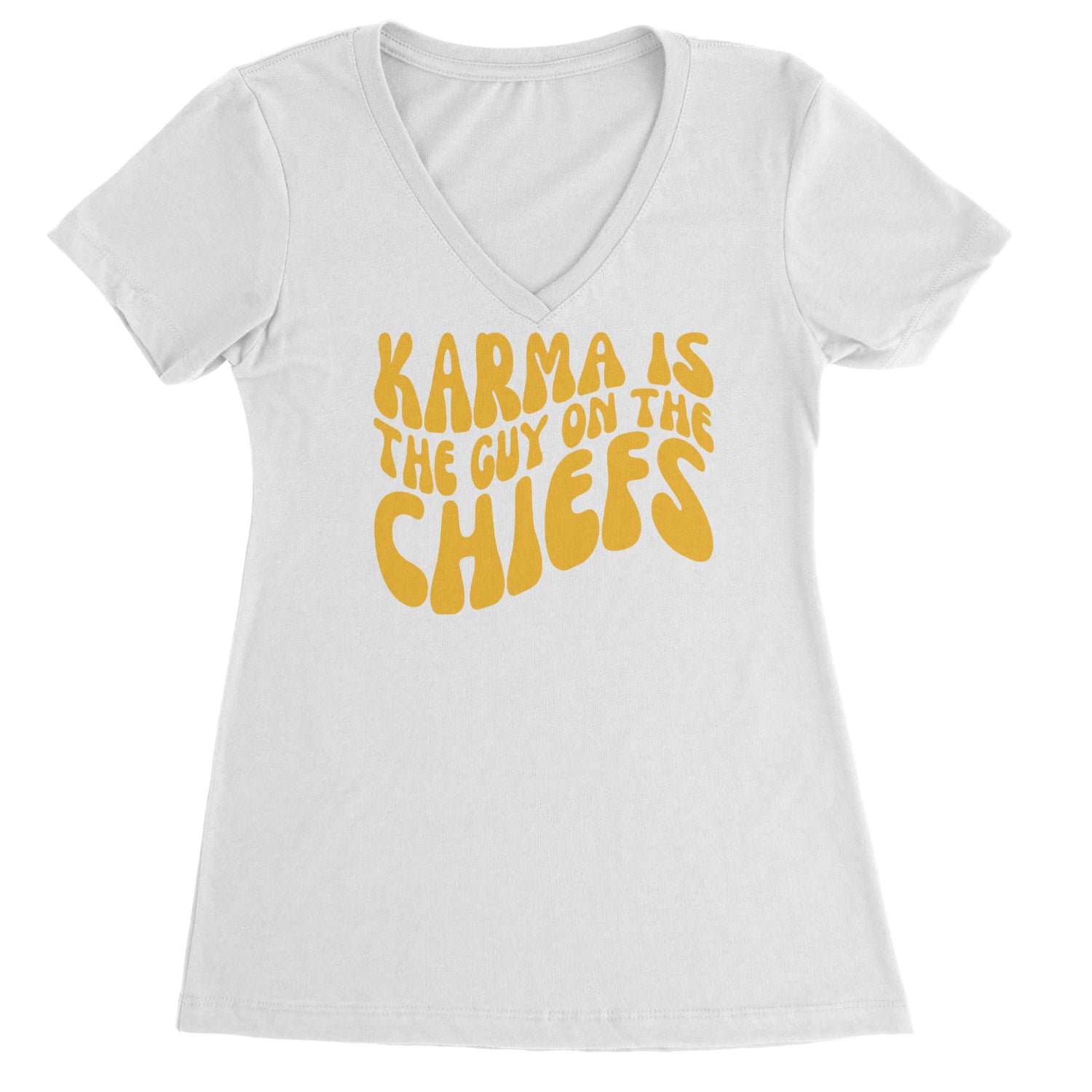 Karma Is The Guy On The Chiefs Boyfriend Ladies V-Neck T-shirt White