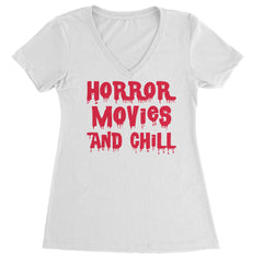 Horror Movies and Chill Ladies V-Neck T-shirt White