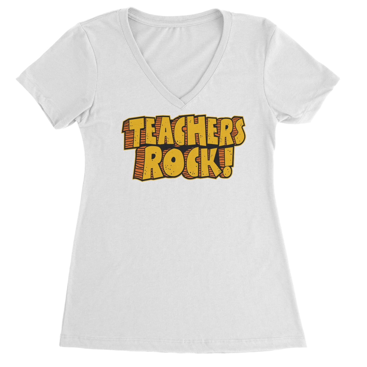 Teachers Rock Retro Ladies V-Neck T-shirt White