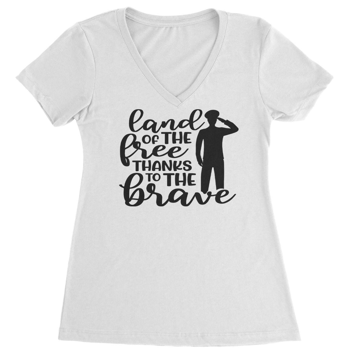 Land Of The Free Thanks To The Brave Veterans Ladies V-Neck T-shirt Heather Grey