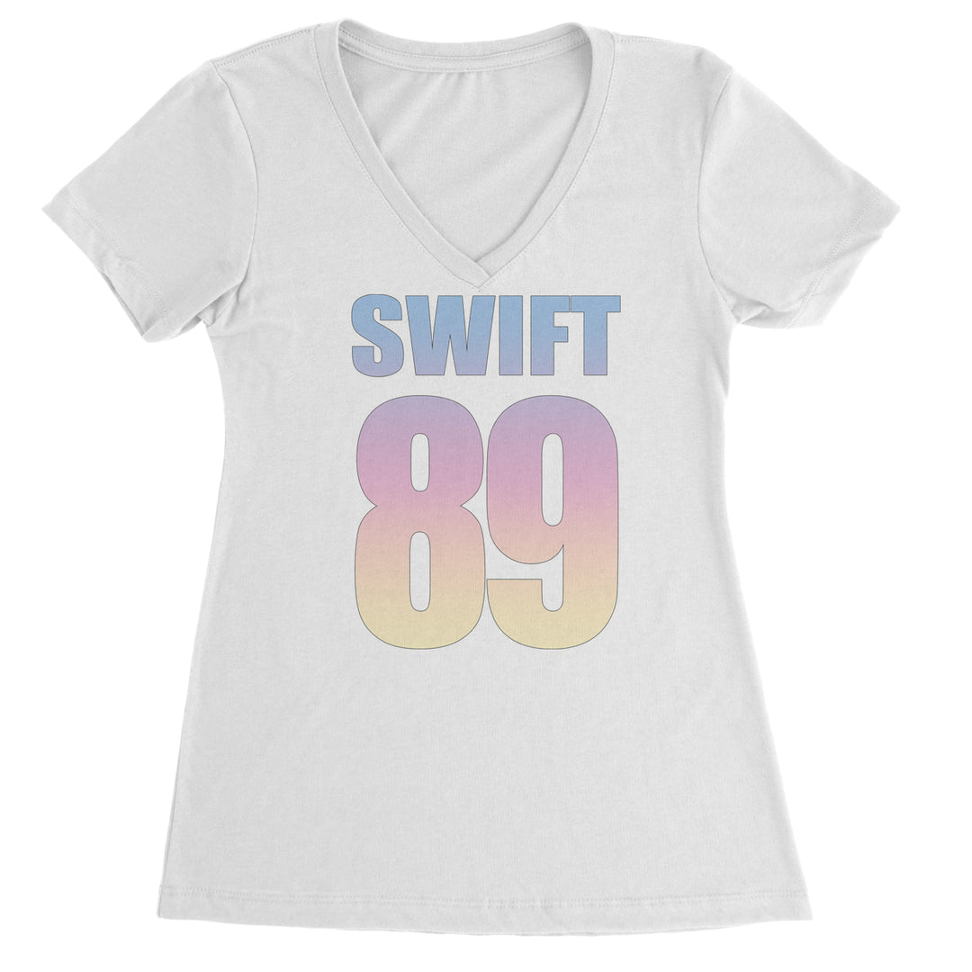 Lover Era Swift 89 Birth Year Music Fan TTPD Ladies V-Neck T-shirt White