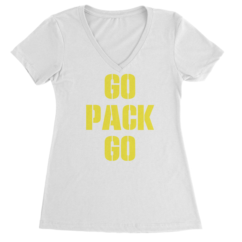 Go Pack Go Green Bay Ladies V-Neck T-shirt White