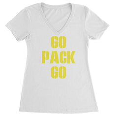Go Pack Go Green Bay Ladies V-Neck T-shirt White
