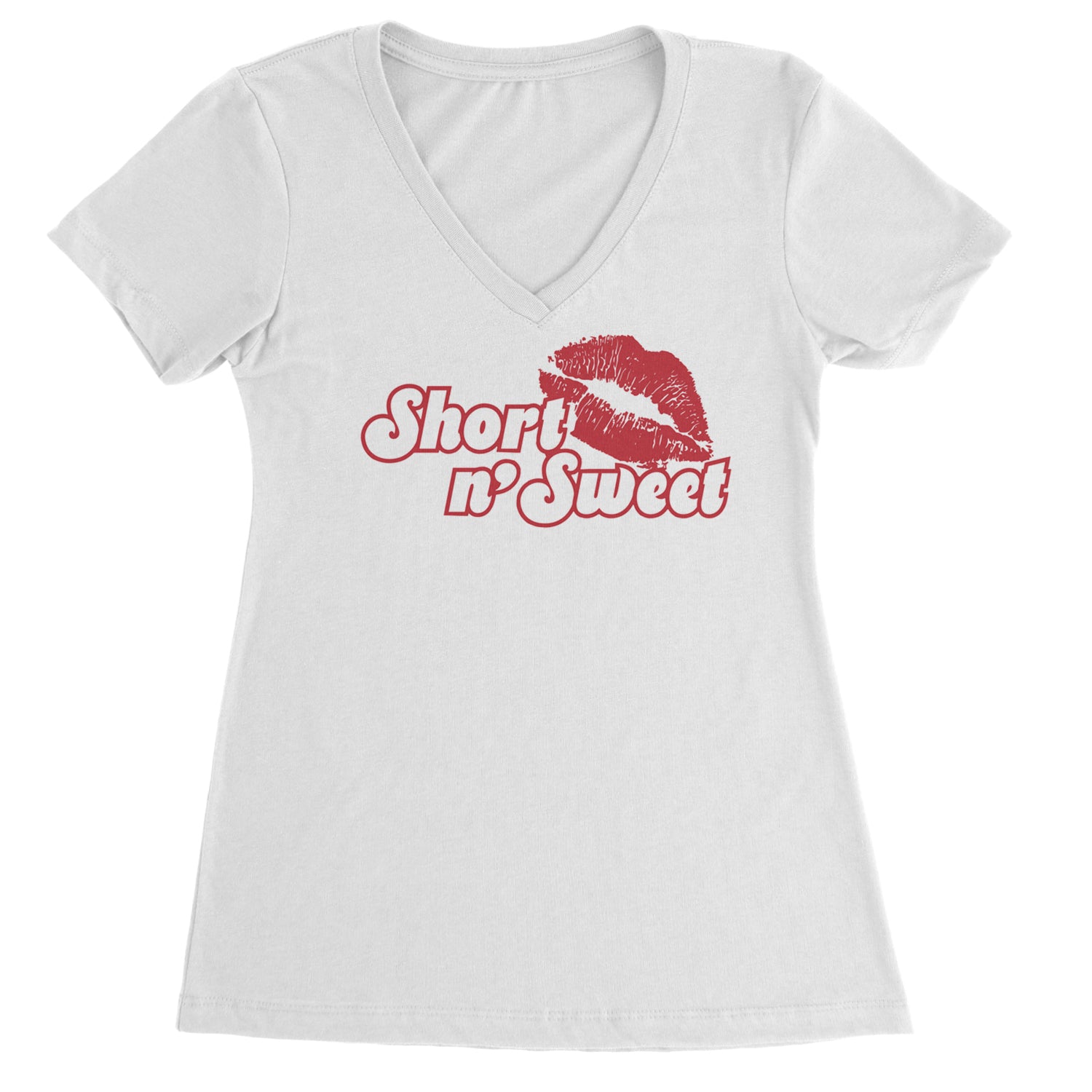 Short N' Sweet Red Lips Ladies V-Neck T-shirt White