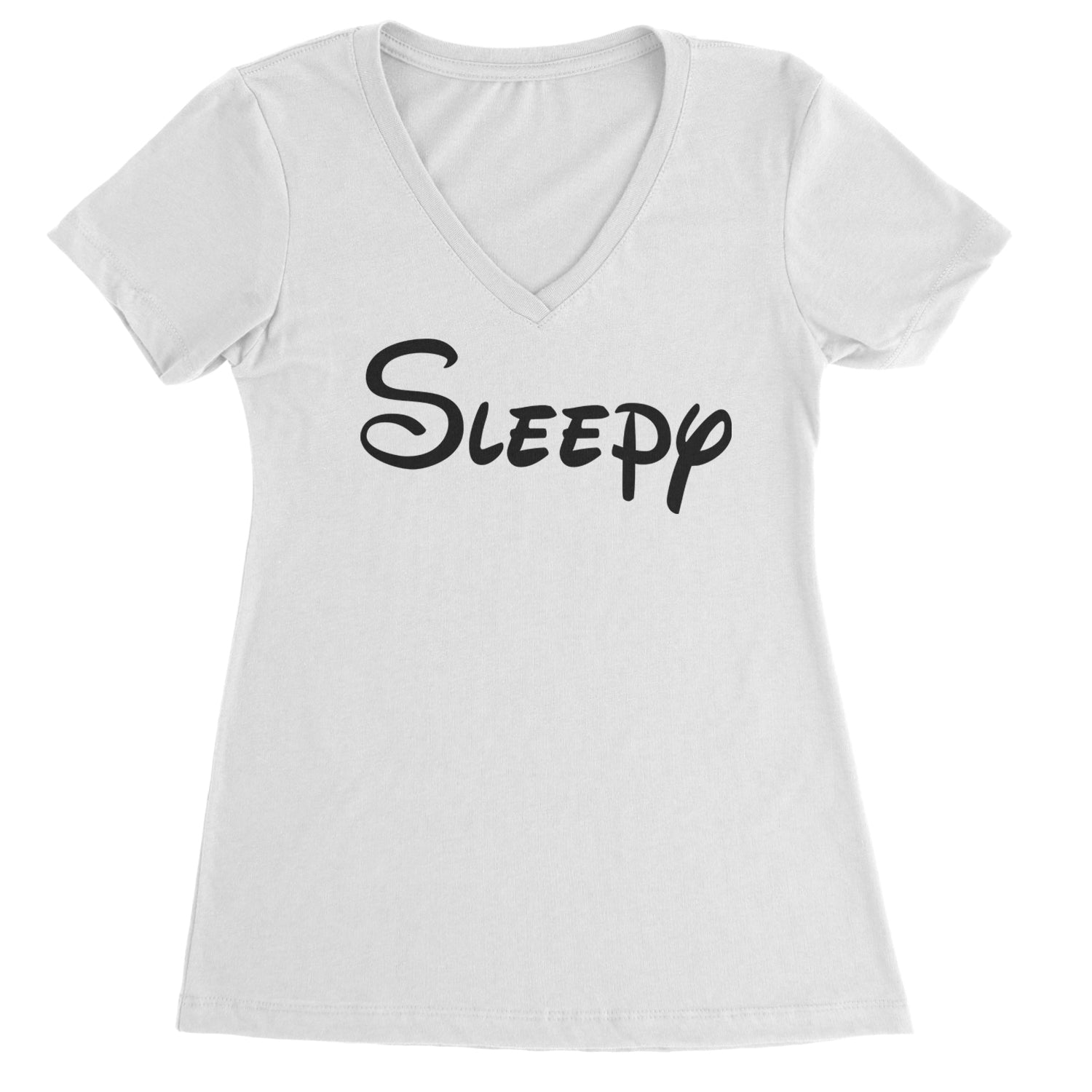 Sleepy - 7 Dwarfs Costume Ladies V-Neck T-shirt White