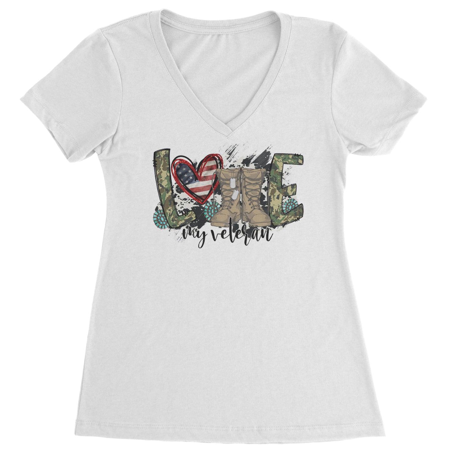 Love My Veteran Honor Veterans Day Ladies V-Neck T-shirt White