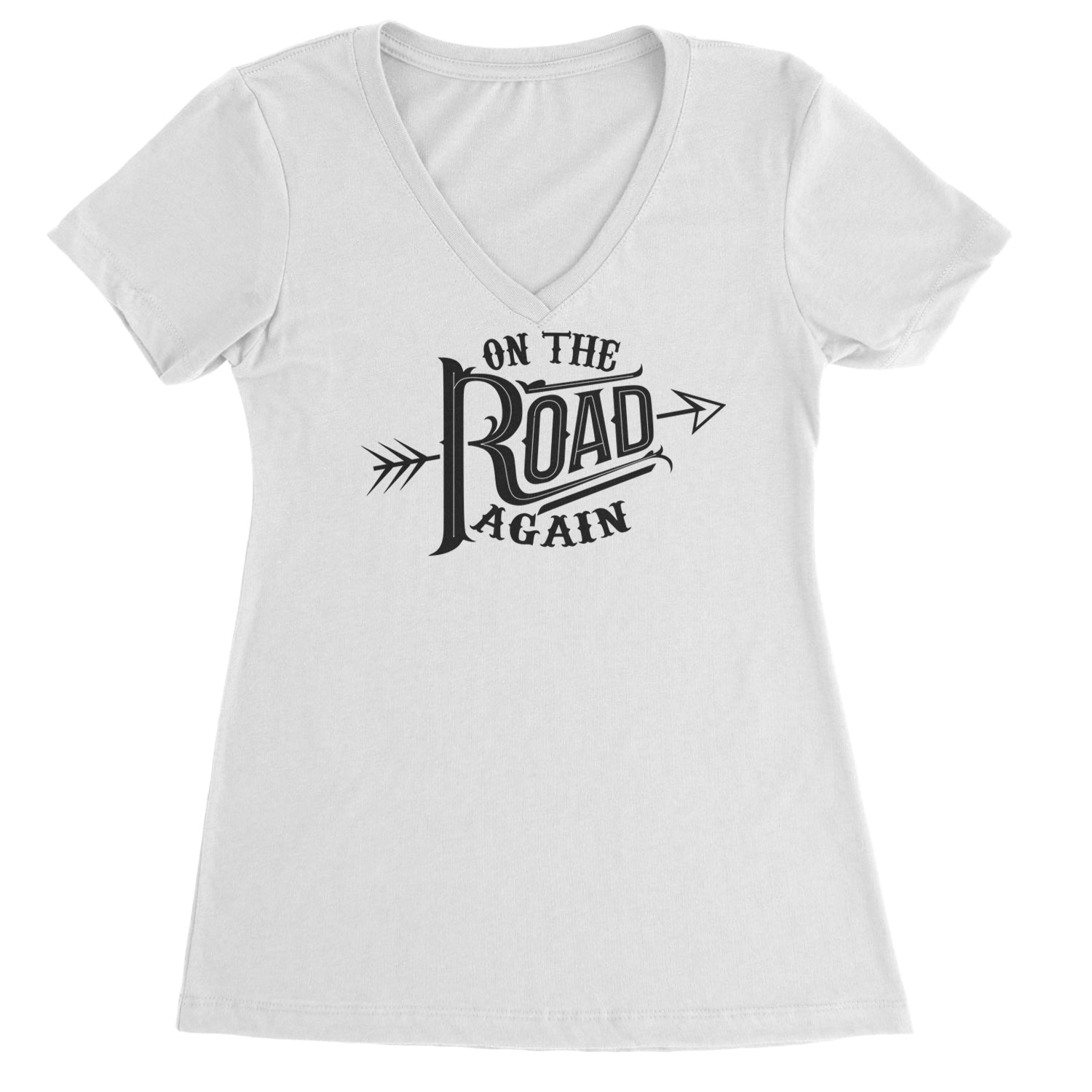 On The Road Again Hippy Country Music Ladies V-Neck T-shirt White