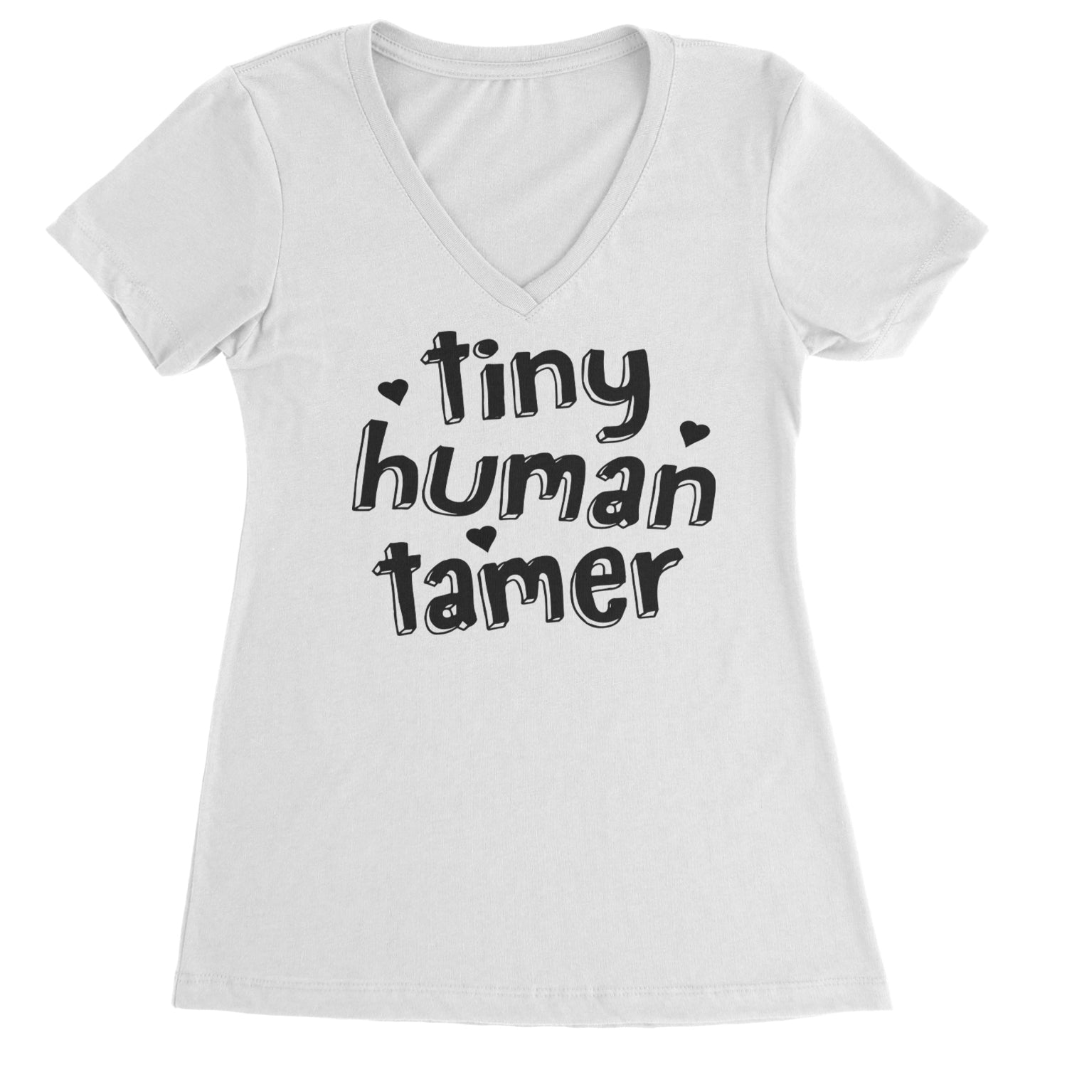 Tiny Human Tamer Teacher Ladies V-Neck T-shirt White