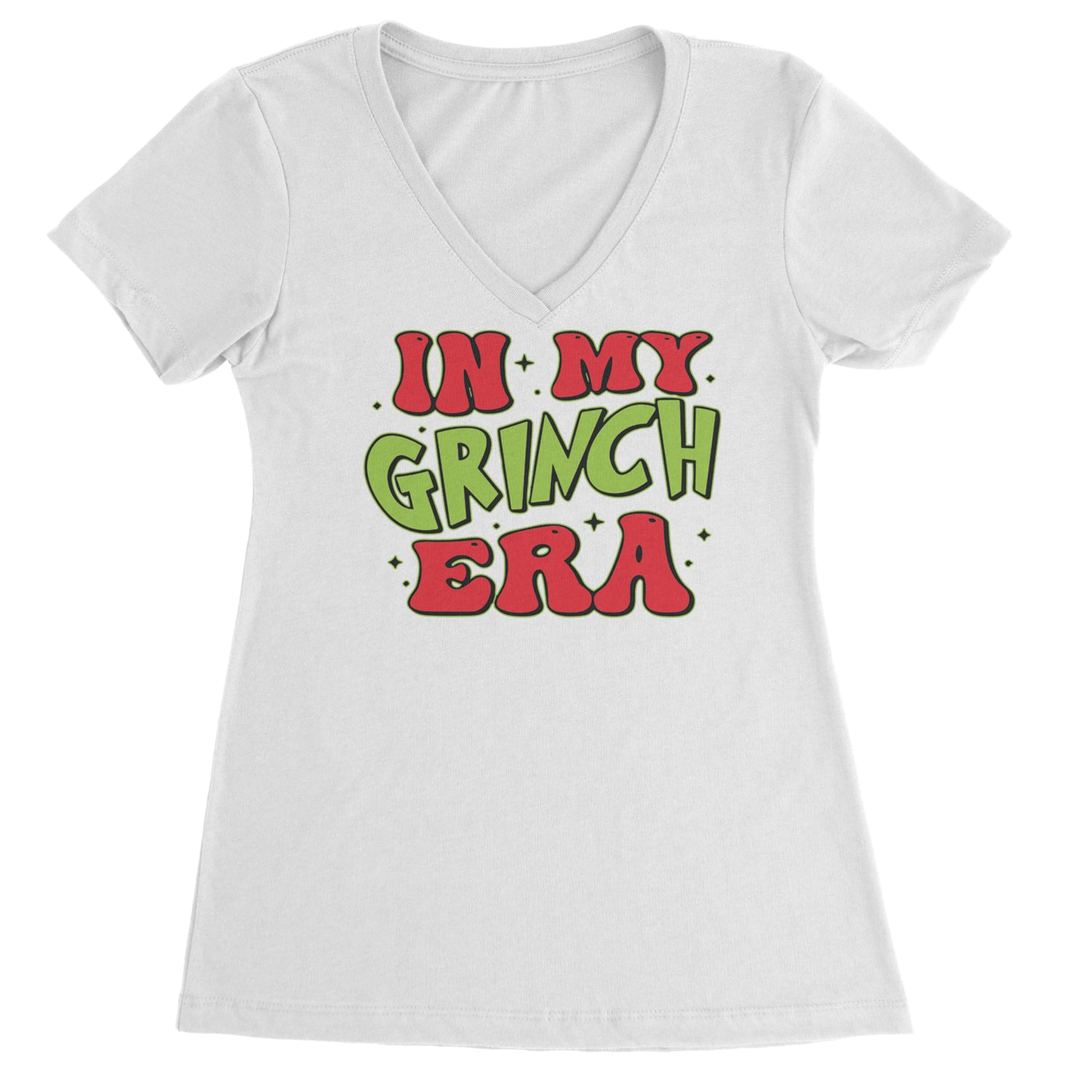 In My Gr-nch Era Jolly Merry Christmas Ladies V-Neck T-shirt White