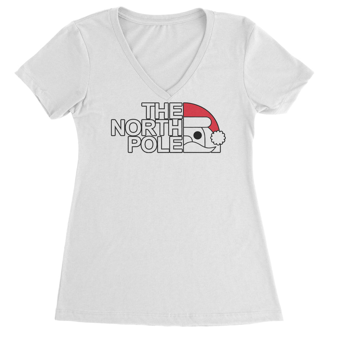 The North Pole Santa Face Ladies V-Neck T-shirt White