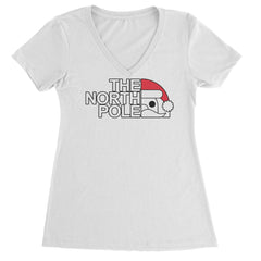 The North Pole Santa Face Ladies V-Neck T-shirt White