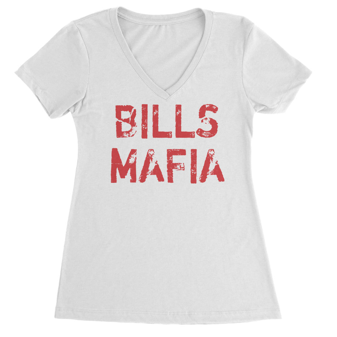Distressed Bills Mafia Football Ladies V-Neck T-shirt White