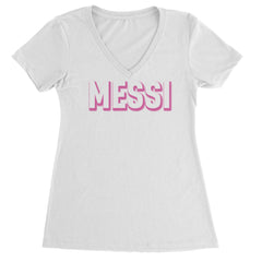 Messi OUTLINE Miami Futbol Ladies V-Neck T-shirt White