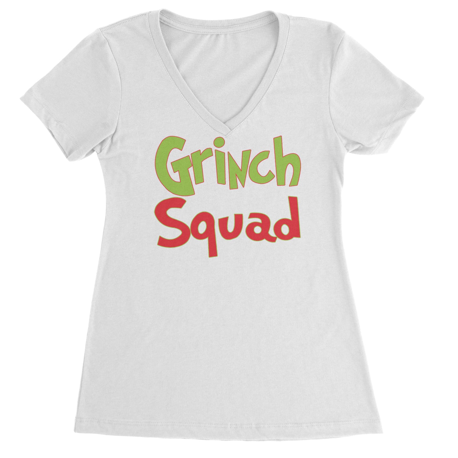 Gr-nch Squad Jolly Grinchmas Merry Christmas Ladies V-Neck T-shirt White