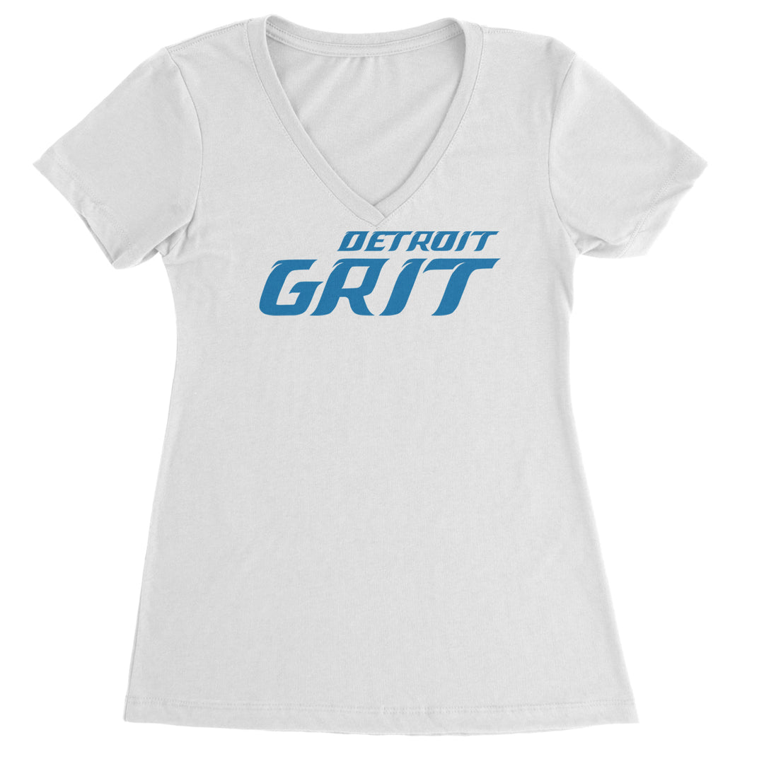 Grit Detroit Football Hard Knocks Ladies V-Neck T-shirt White
