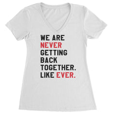 Black and red stacked all-caps breakup typography on a Women's Lightweight V-Neck T-Shirt