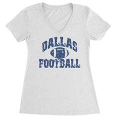 Distressed Dallas football graphic printed on a Women's Lightweight V-Neck T-Shirt