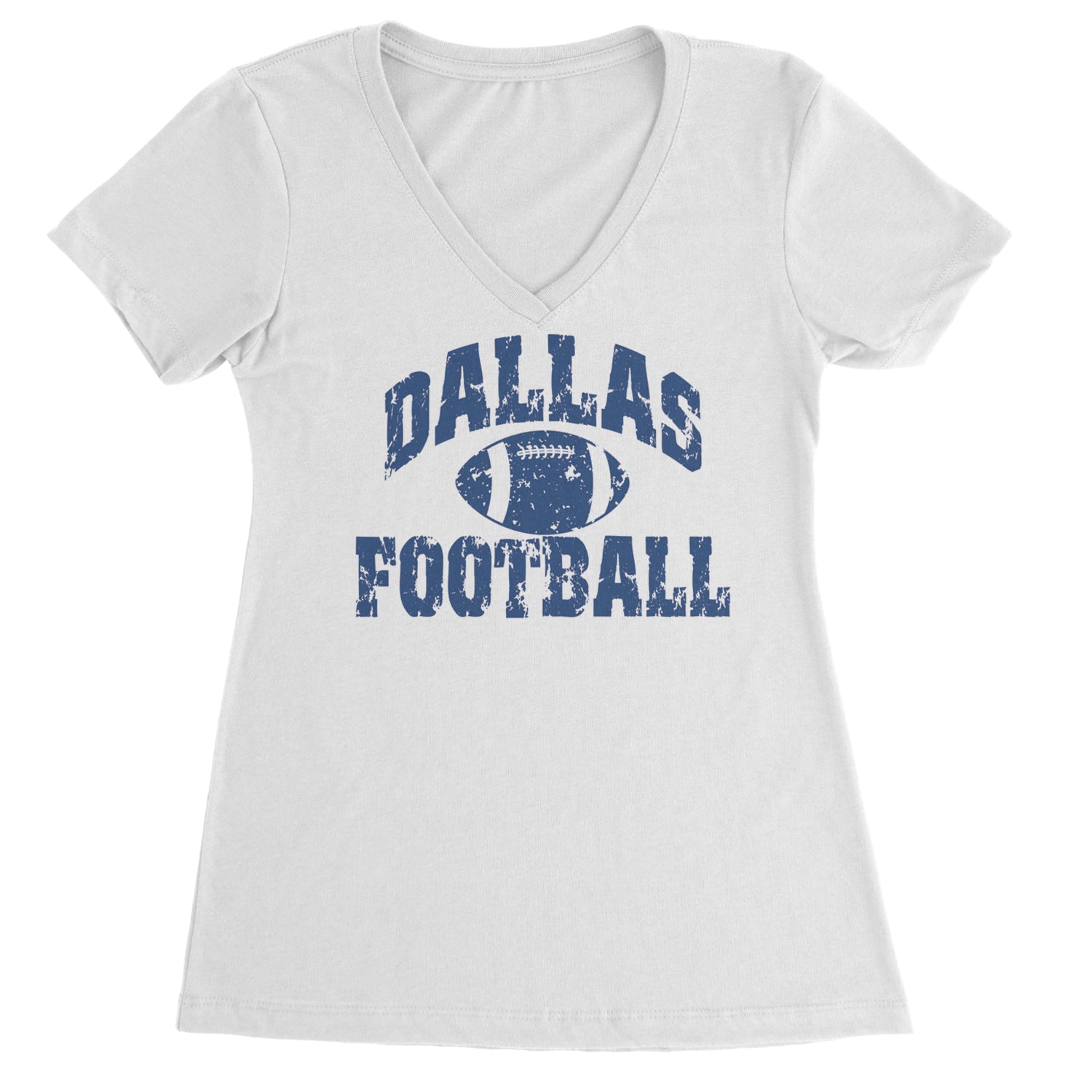 Dallas Distressed Football Ladies V-Neck T-shirt White