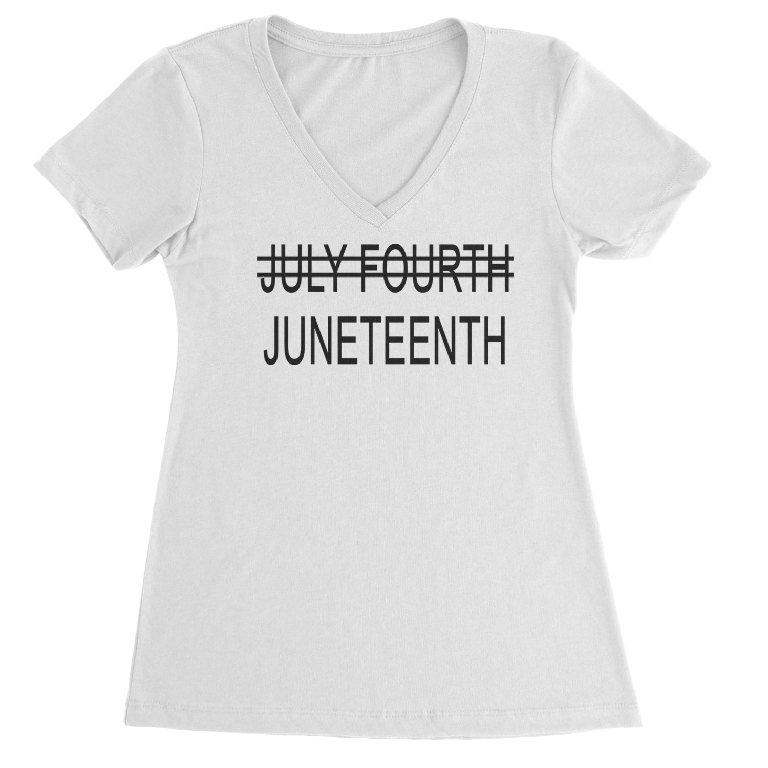 Juneteenth (July Fourth Crossed Out) Jubilee Ladies V-Neck T-shirt White