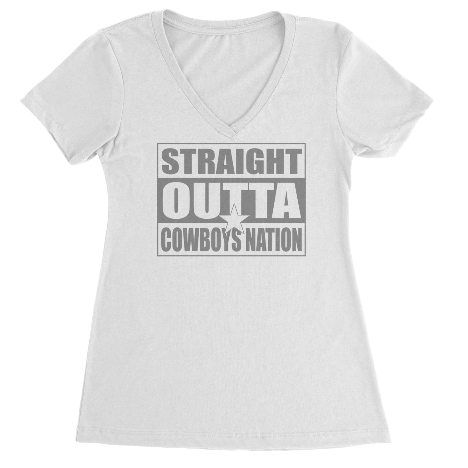 Straight Outta Cowboys Nation   Ladies V-Neck T-shirt White