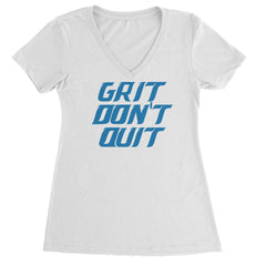 Grit Don't Quit Detroit Grit Ladies V-Neck T-shirt White