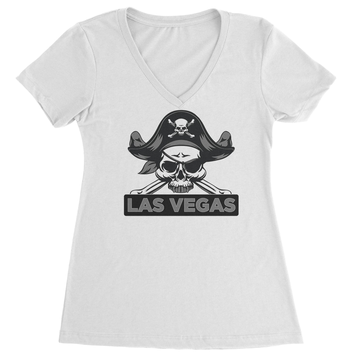 Raider Skull Straight Outta Las Vegas Ladies V-Neck T-shirt White