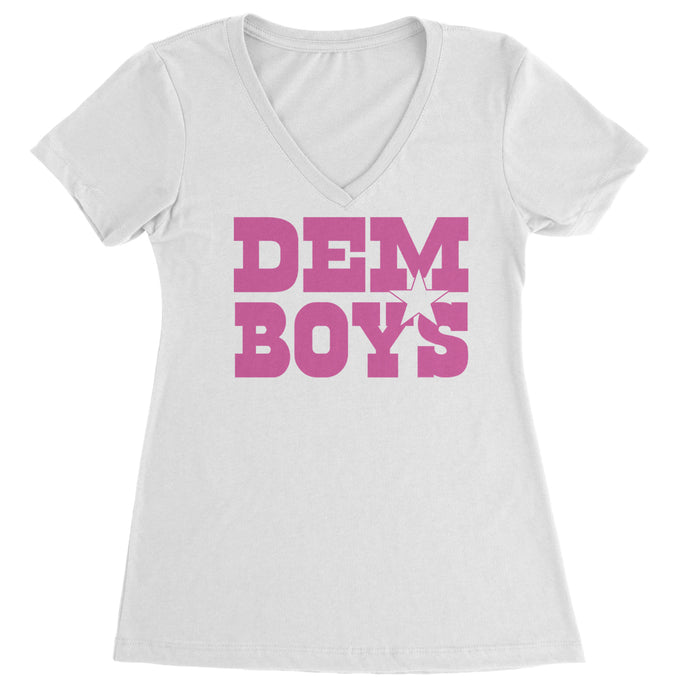 Dem Boys Hot Pink Dallas  Ladies V-Neck T-shirt