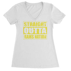 Straight Outta Rams Nation   Ladies V-Neck T-shirt White