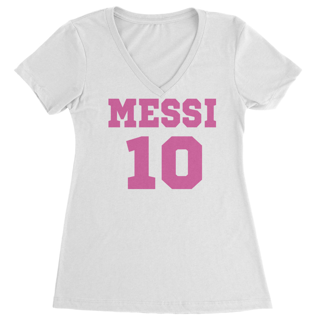 Messi World Soccer Futbol Messiami Ladies V-Neck T-shirt White