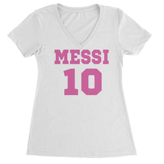 Messi World Soccer Futbol Messiami Ladies V-Neck T-shirt White