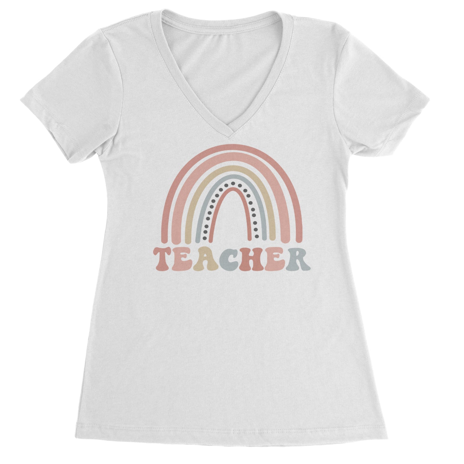 Teacher Pastel Rainbow Ladies V-Neck T-shirt White