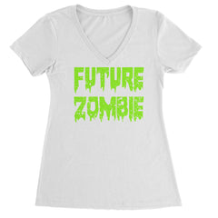 Future Zombie Horror Ladies V-Neck T-shirt White