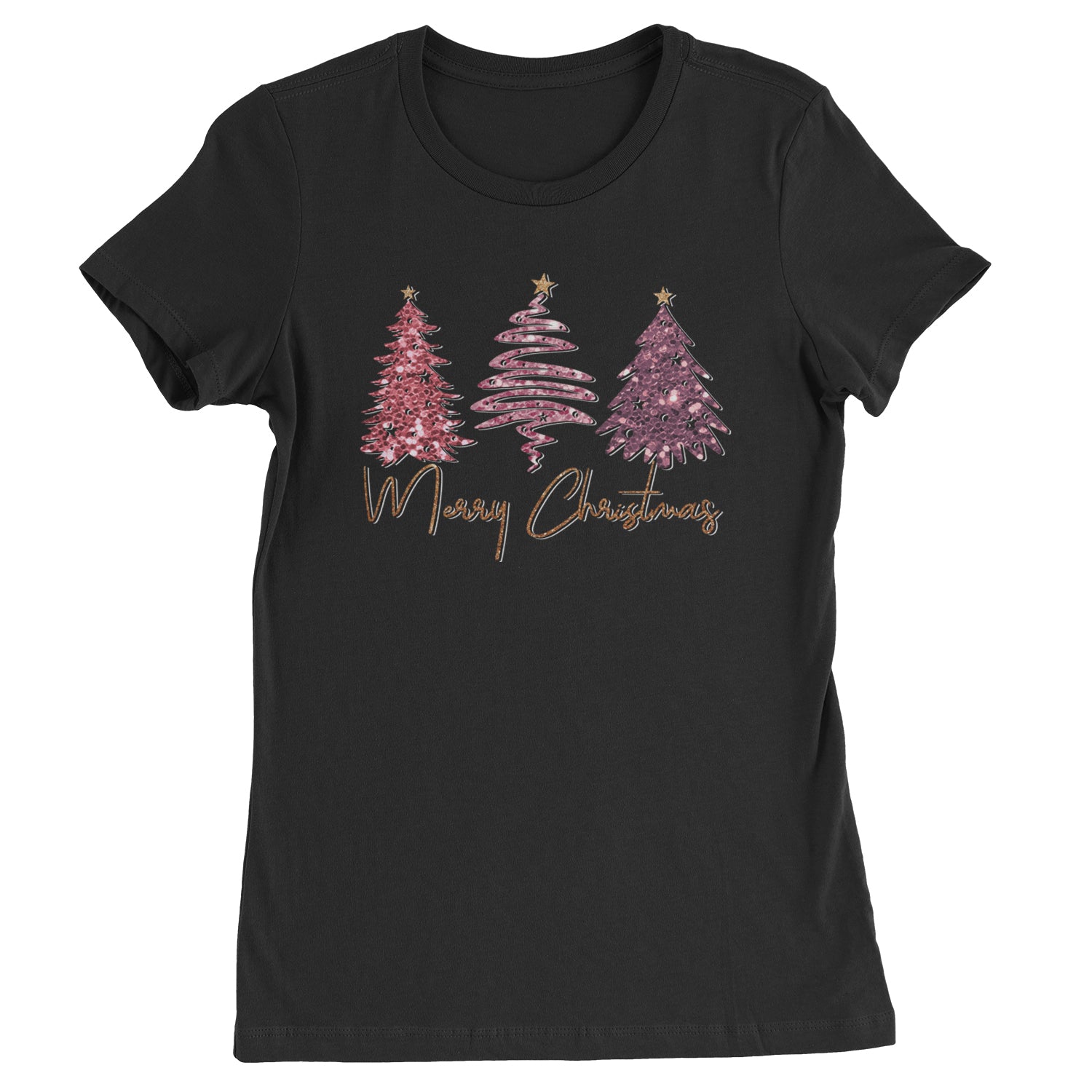 Merry Christmas Faux Glitter Trees  Womens T-shirt Light Pink