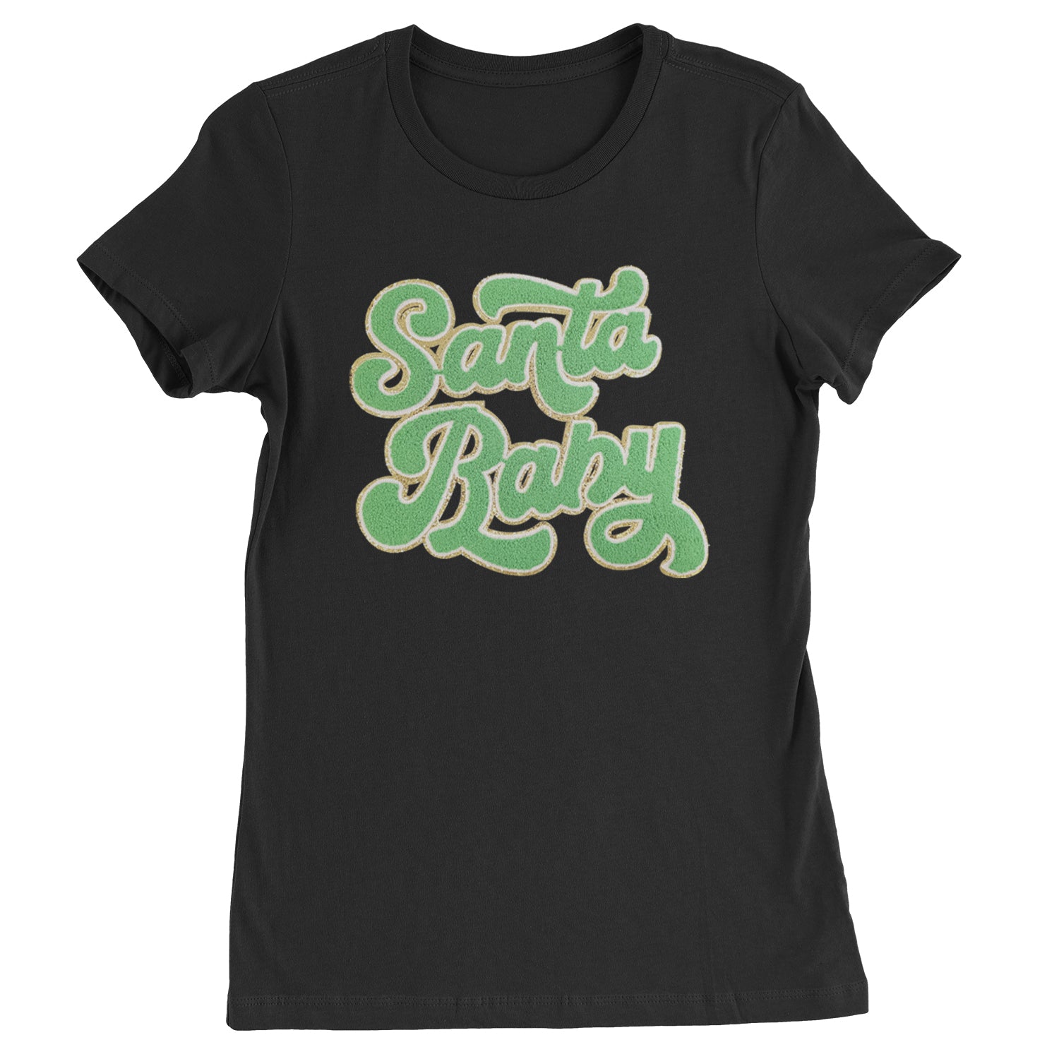 Green Santa Baby Chenille Patch  Womens T-shirt Black