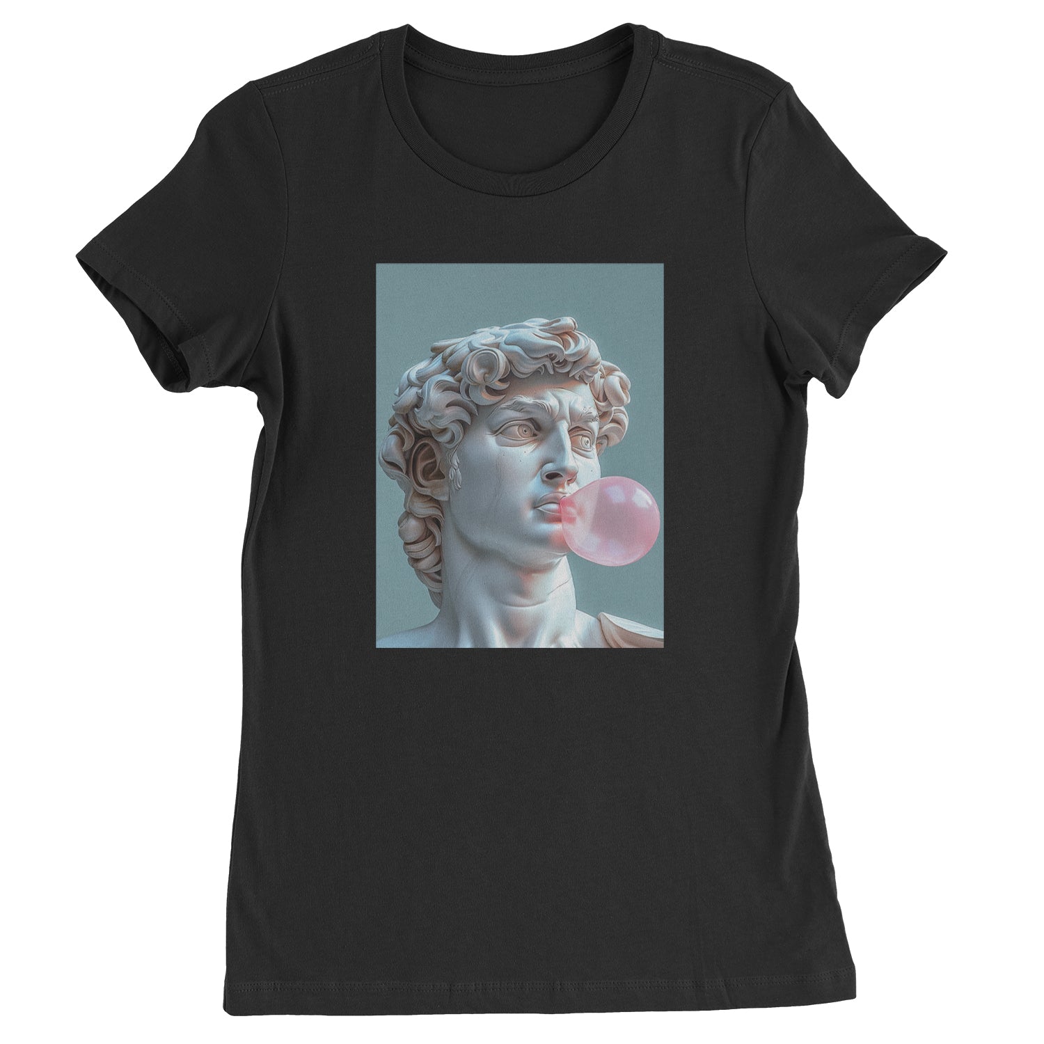 Michelangelo's David with Bubble Gum Contemporary Statue Art Womens T-shirt Kelly Green