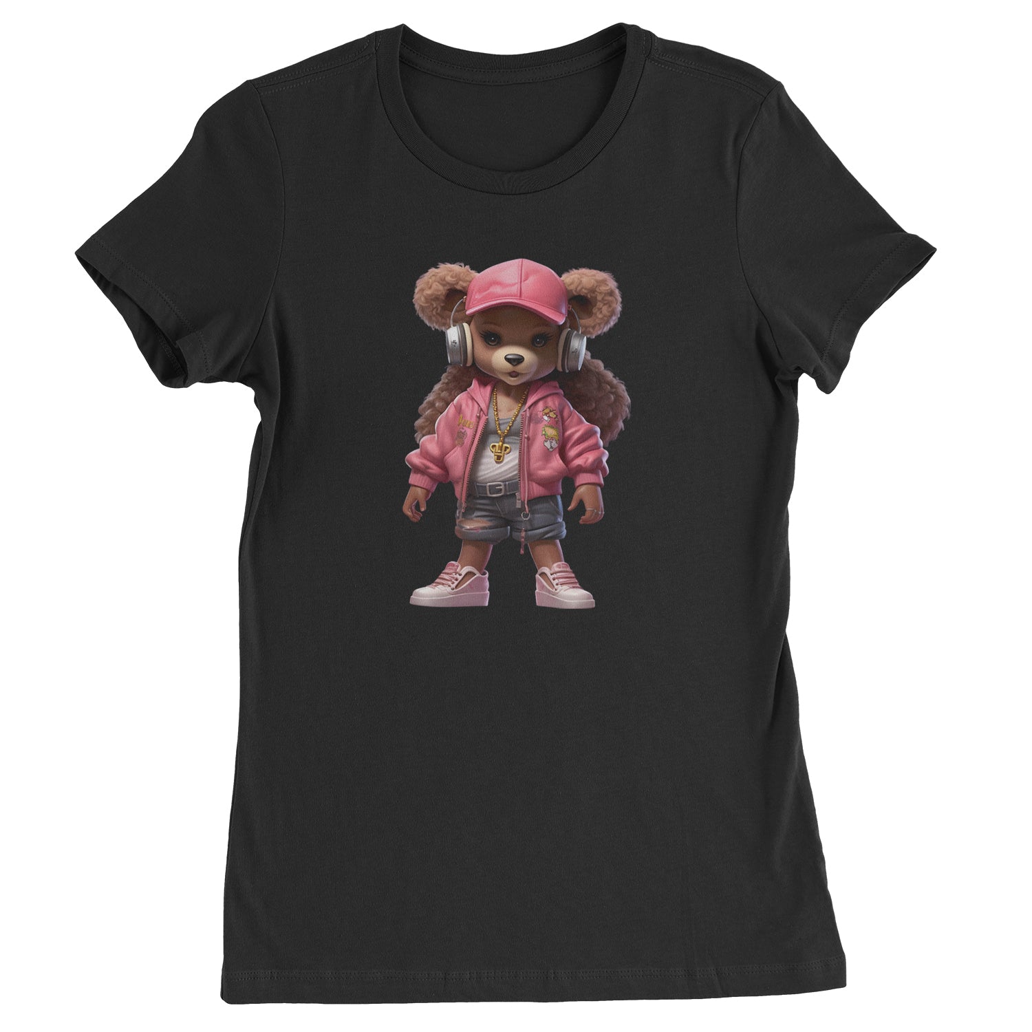 Pink Female Urban Graffiti Bear  Womens T-shirt Black